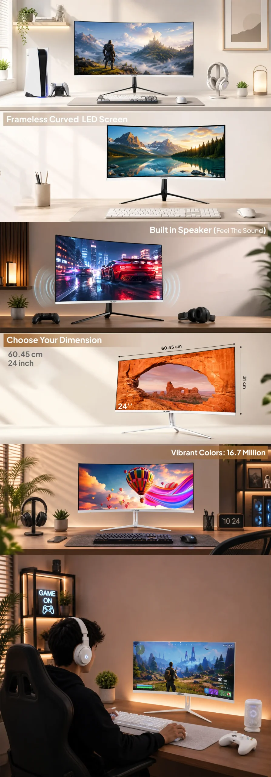 24inch frameless curved LED
