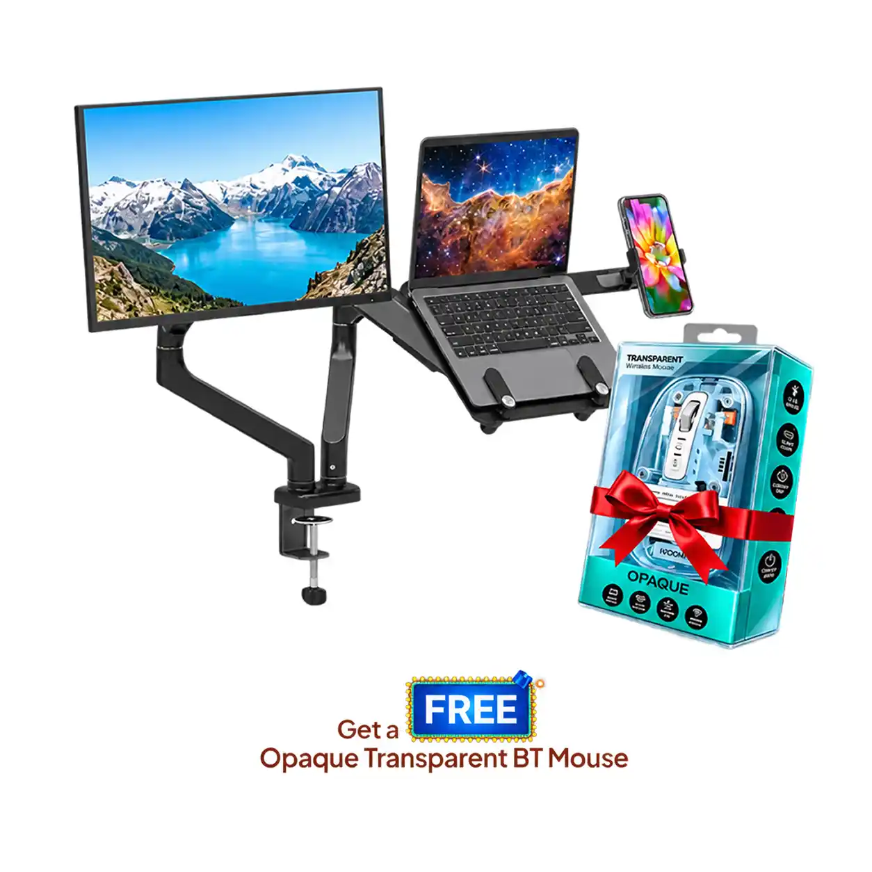 Duo Dock (Monitor + Laptop Stand with Magnetic Mobile Holder) Stand Opaque Blue Wireless Mouse Free
